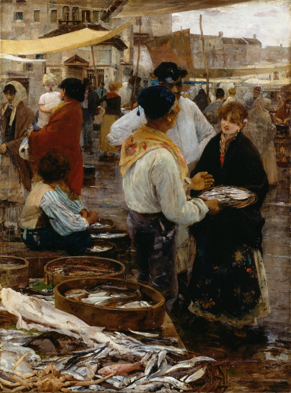 Fiskemarked i Venezia av Ettore Tito