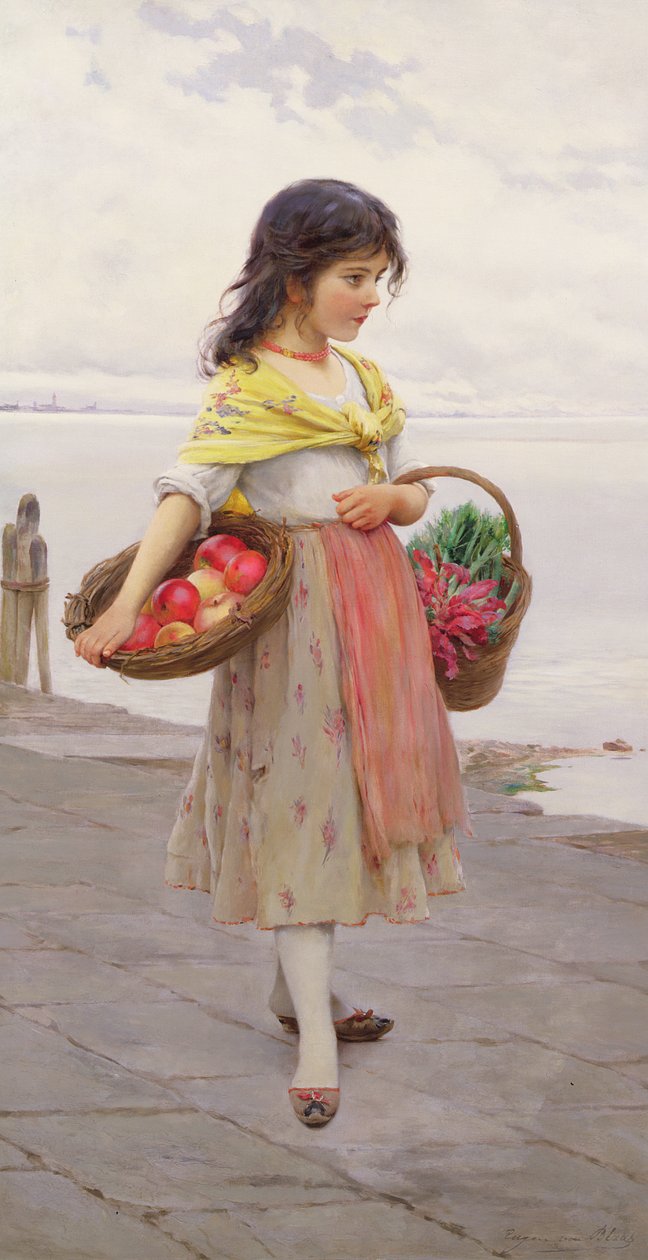 Ung jente som selger frukt og grønnsaker av Eugen von Blaas