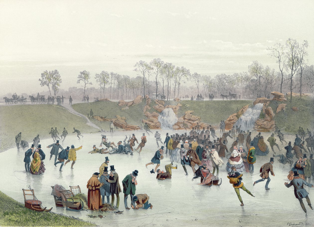 Skatere på innsjøen ved Bois de Boulogne av Eugene Charles Francois Guerard