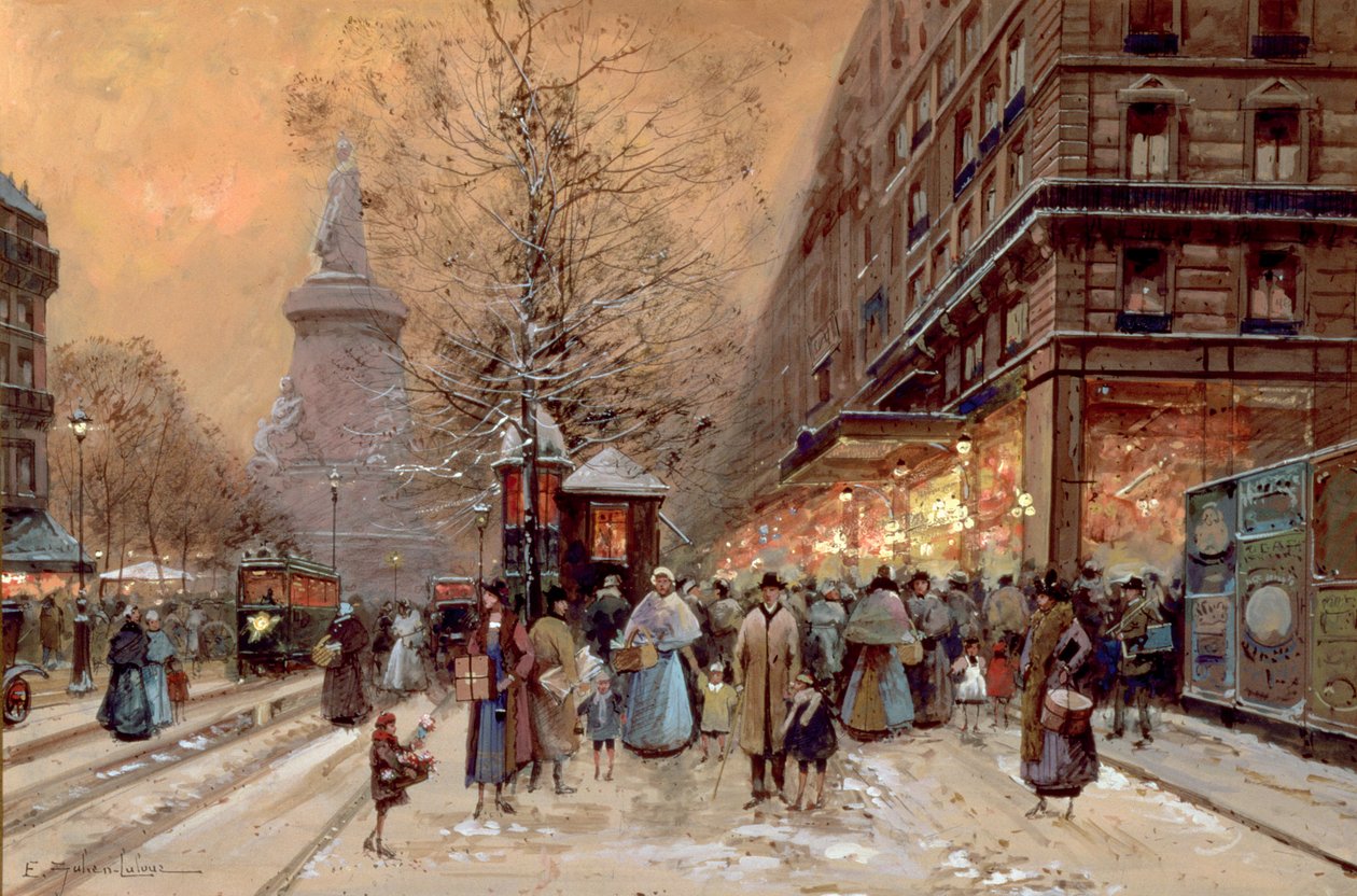 En travel boulevard nær Place de la Republique, Paris av Eugene Galien Laloue