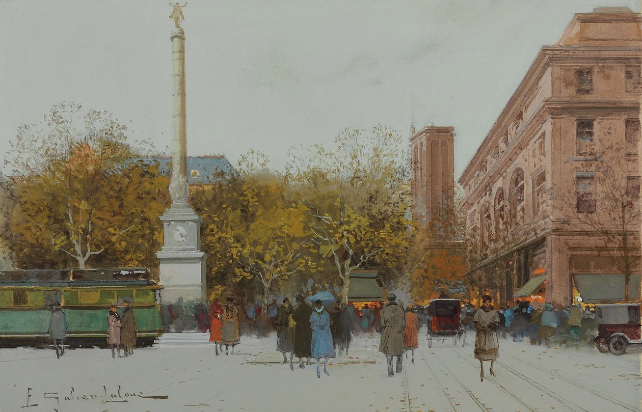 Paris, La Place du Chatelet. av Eugene Galien Laloue