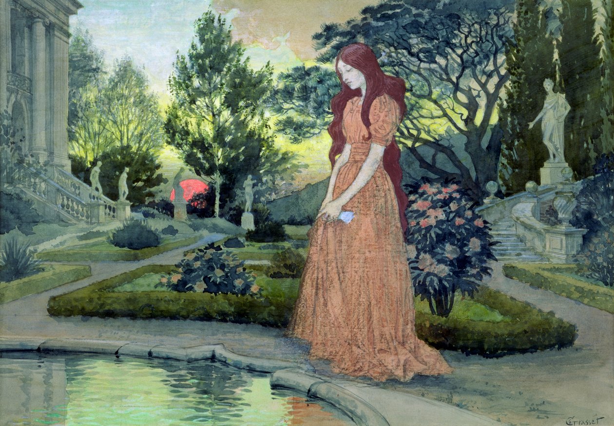 Ung jente i en hage av Eugene Grasset