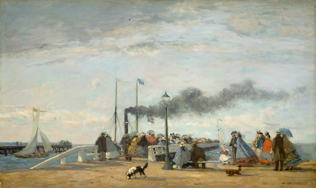 Jetty and Wharf i Trouville, 1863 (olje på tre) av Eugene Louis Boudin