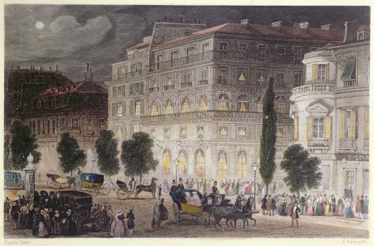 Utsikt over Boulevard des Italiens, gravert av E. Radclyffe, ca. 1840-50 av Eugene Louis Lami