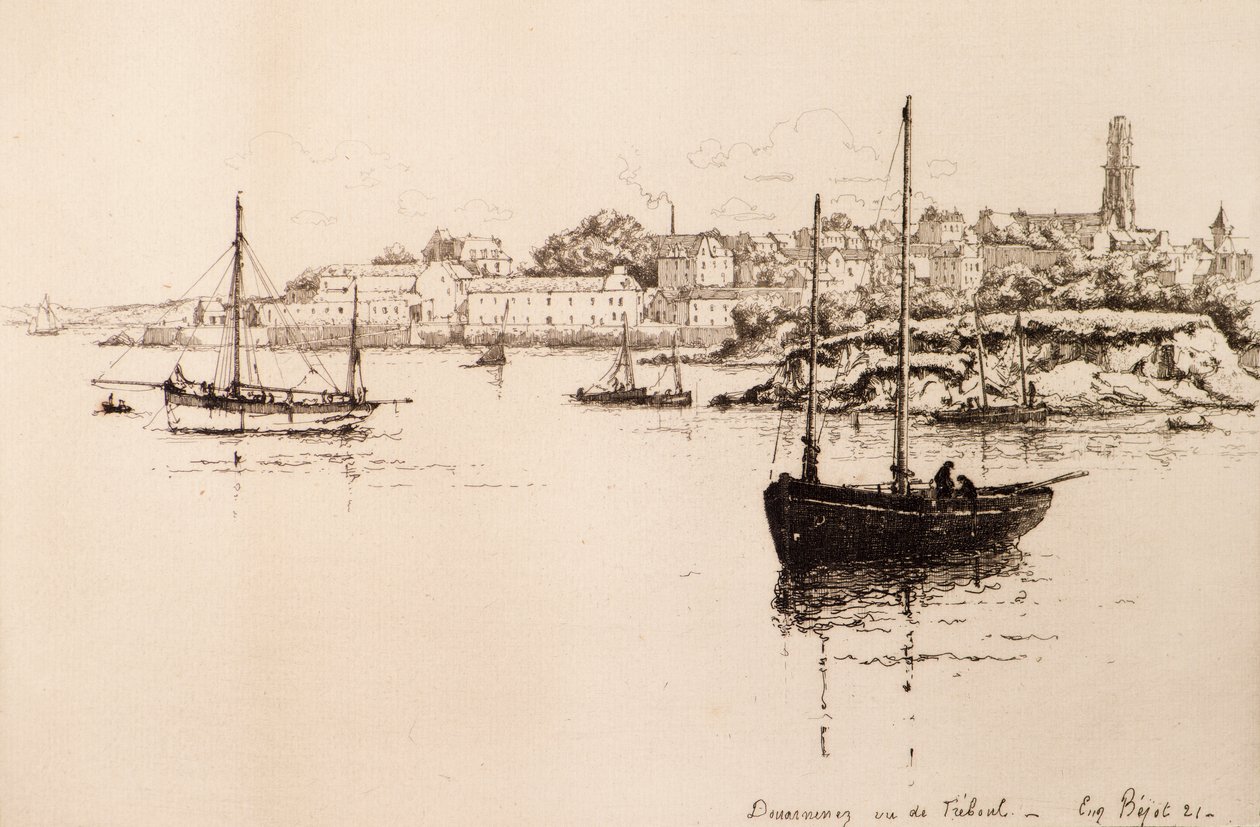 Douarnenez sett fra Treboul (etsing) av Eugene Bejot
