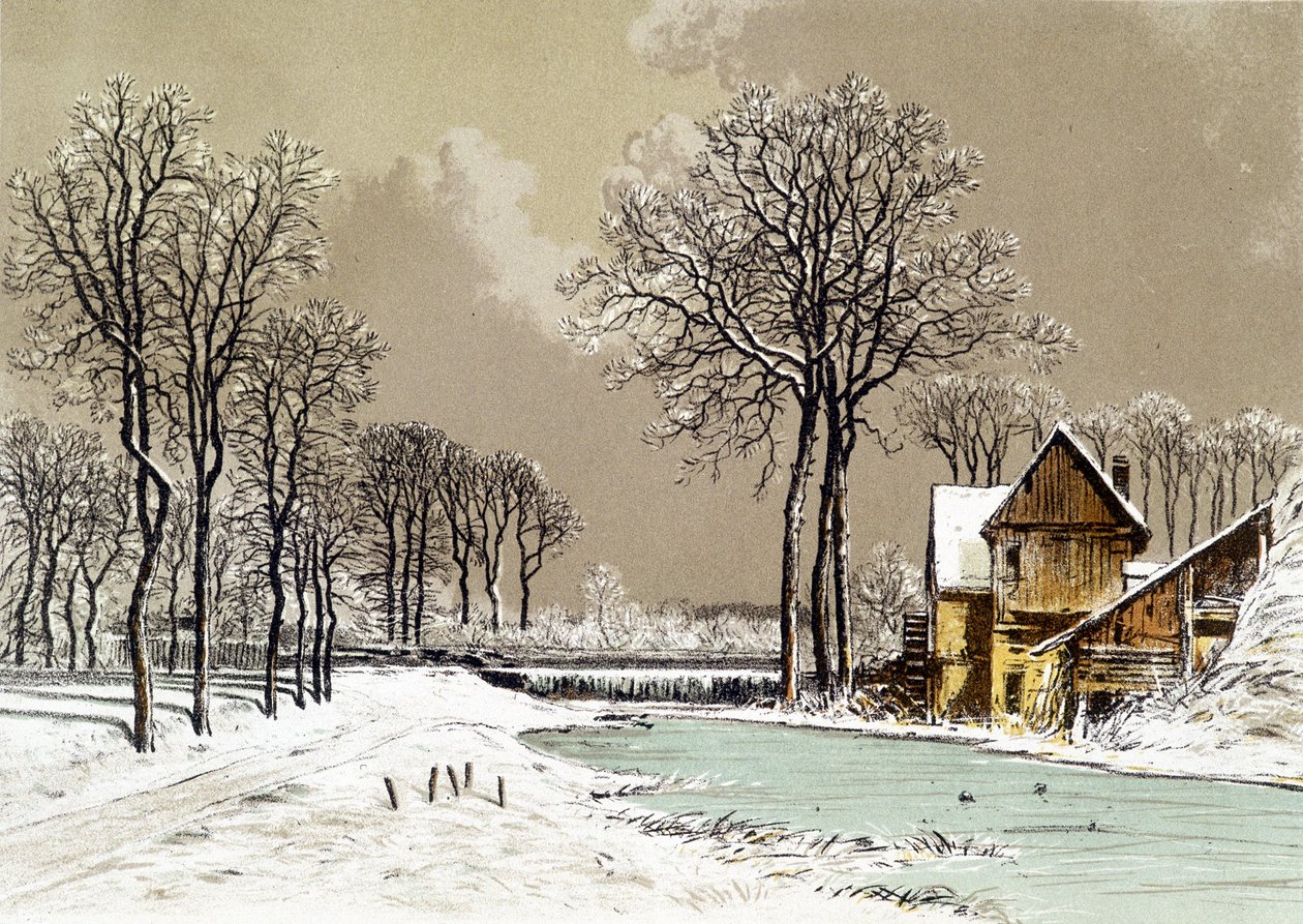 Vinterlandskap - Chromolithography of Ciceri, n.d. av Eugene Ciceri