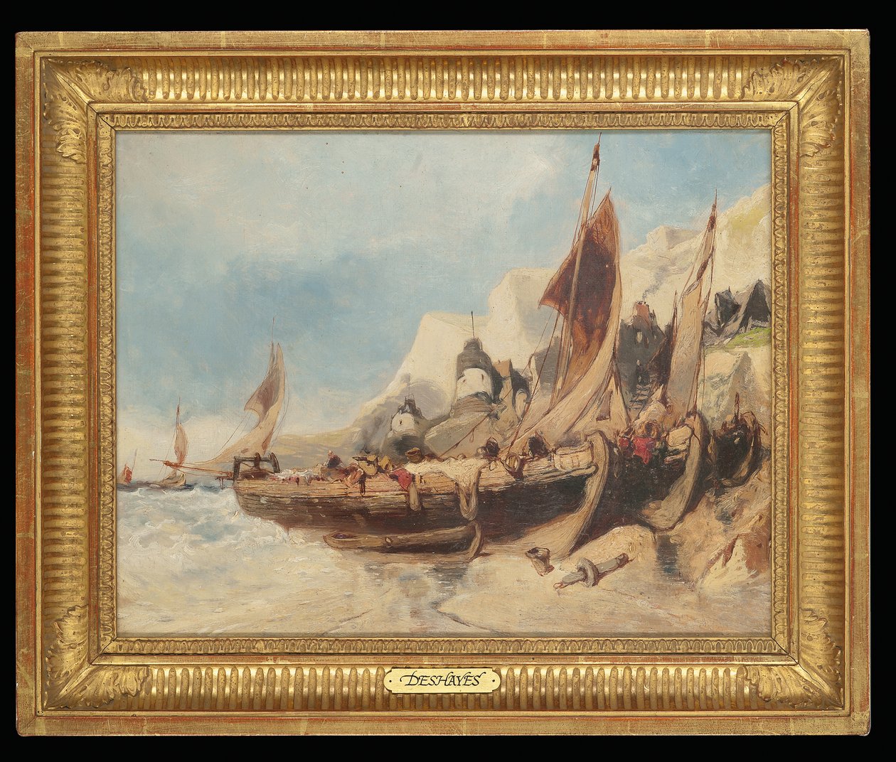 Fiskebåter på stranden, Bretagne av Eugene Deshayes