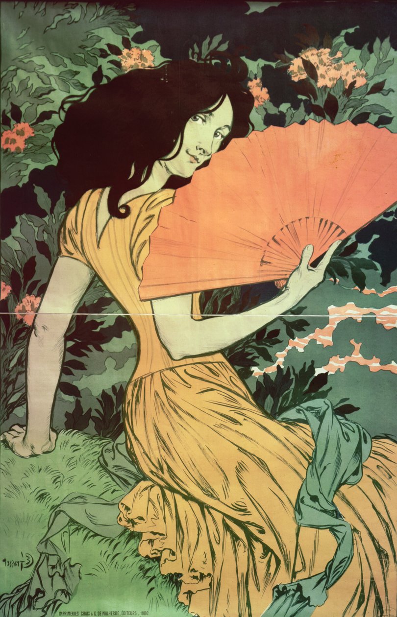 Kvinne med fan, 1900 av Eugene Grasset