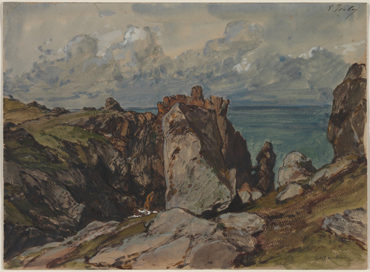 Klipper ved havet ved Cézembre, Bretagne av Eugene Isabey