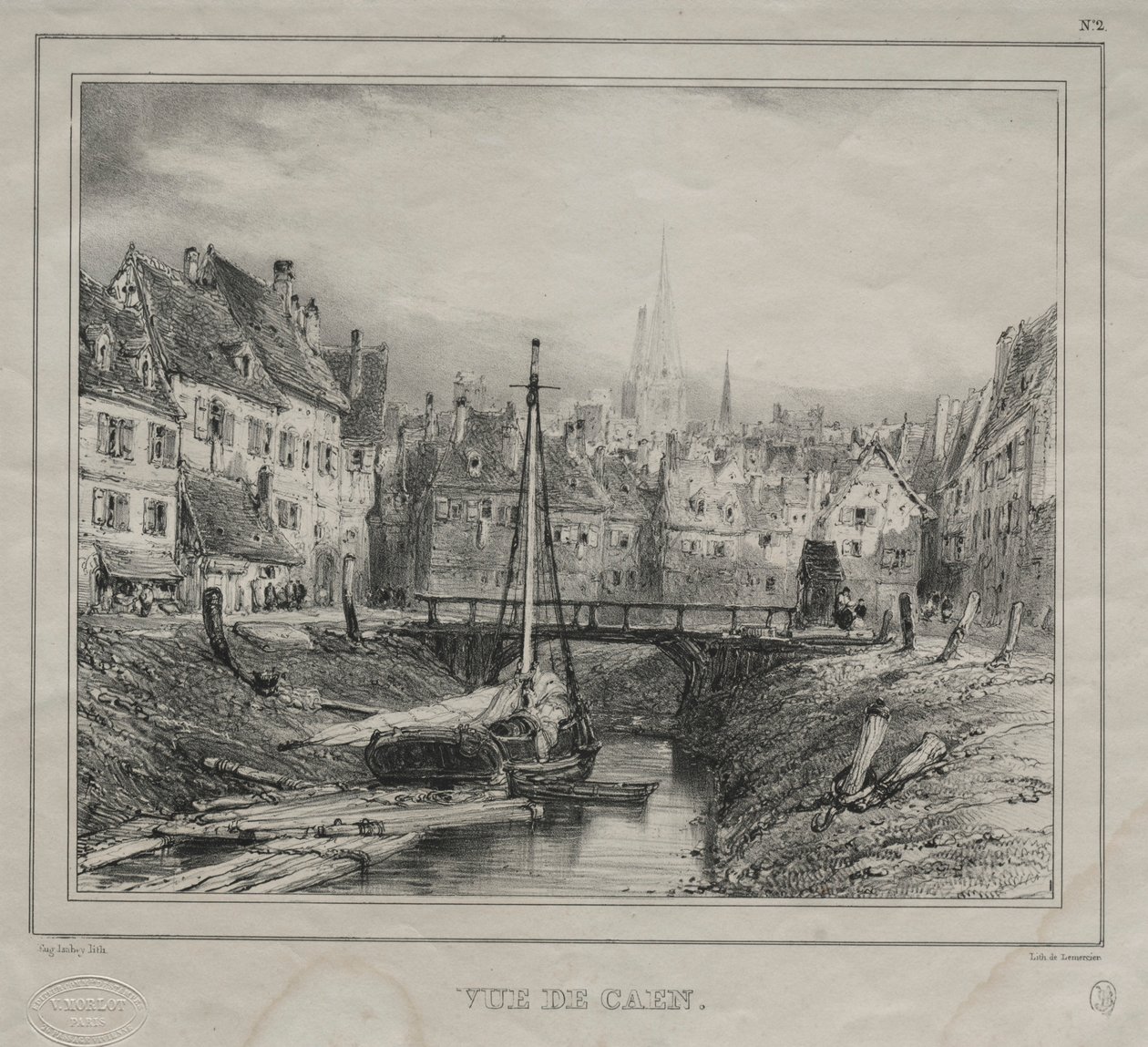 Utsikt over Caen, 1832. av Eugene Isabey