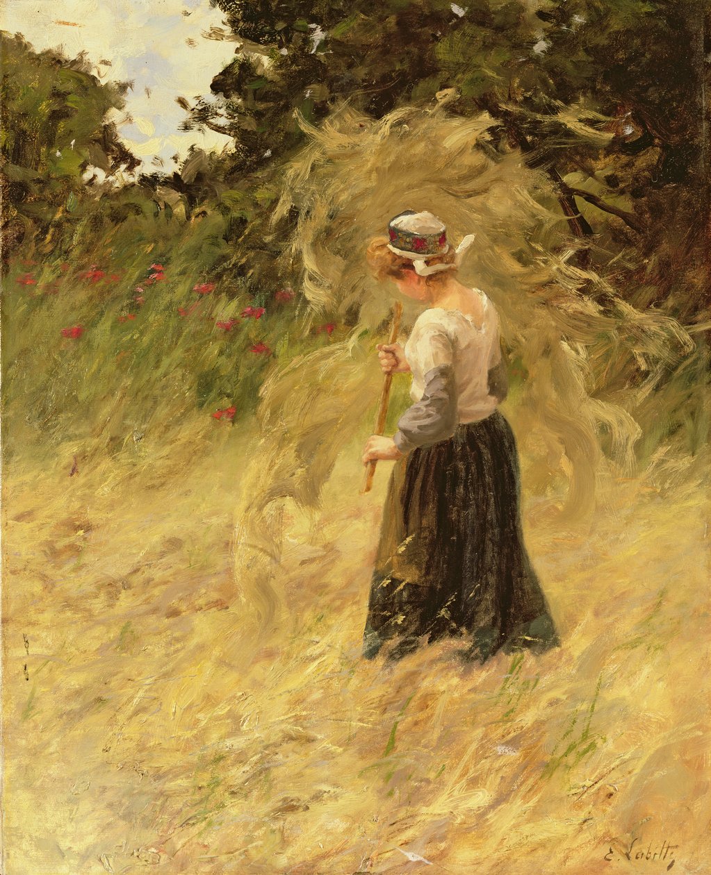 A Girl Harvesting Hay, 1800-tallet av Eugene Leon Labitte