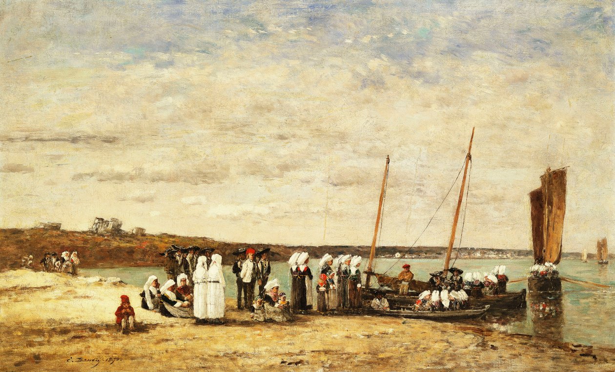 Fiskekvinner går i land fra Plougastel, 1870 av Eugene Louis Boudin