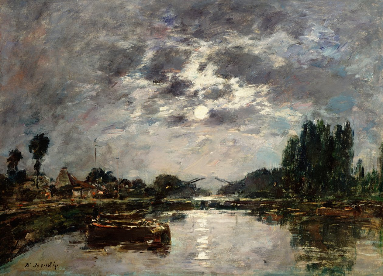 Måneskinn, Canal de St. Valery, 1891 av Eugene Louis Boudin