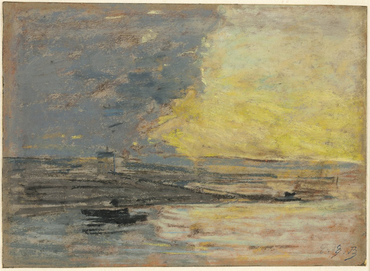 Ved sjøen, havn i Honfleur av Eugene Louis Boudin