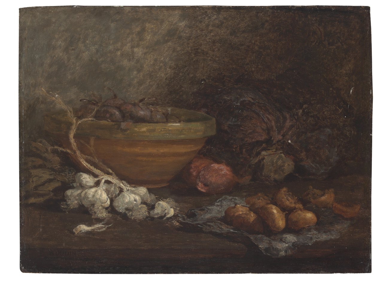 Stilleben med løk, ca.1853-56 av Eugene Louis Boudin