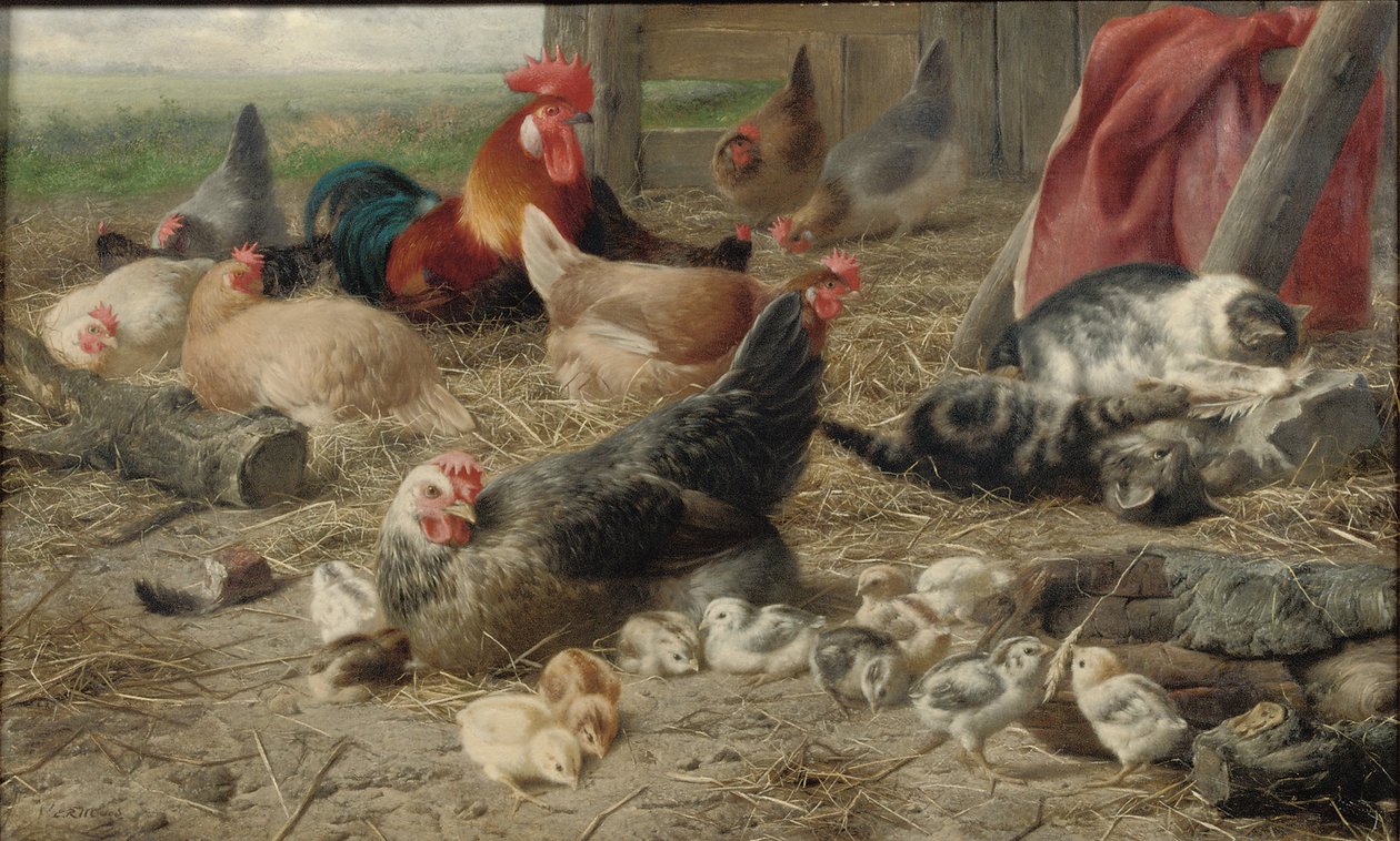 In the Barnyard (olje på lerret) av Eugene Remy Maes