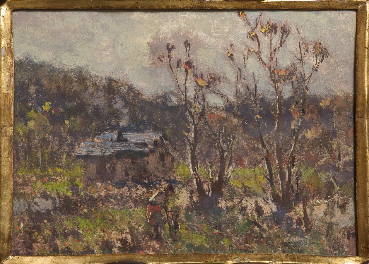 Farmstead (olje og tempera på papir) av Eugenio Gignous
