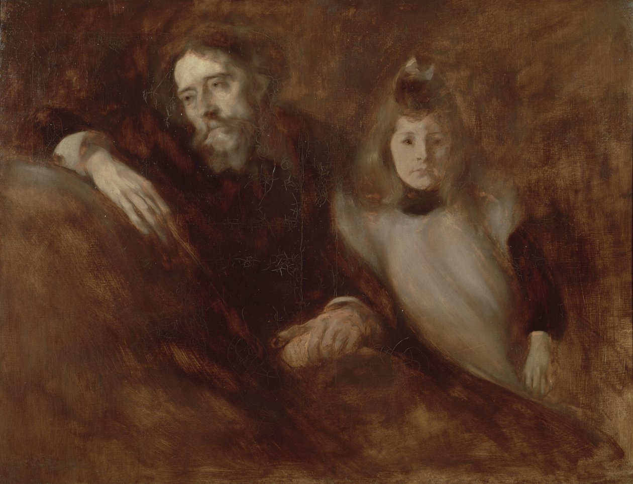 Portrett av Alphonse Daudet (1840-97) og hans datter Edmee, 1891 av Eugène Carrière