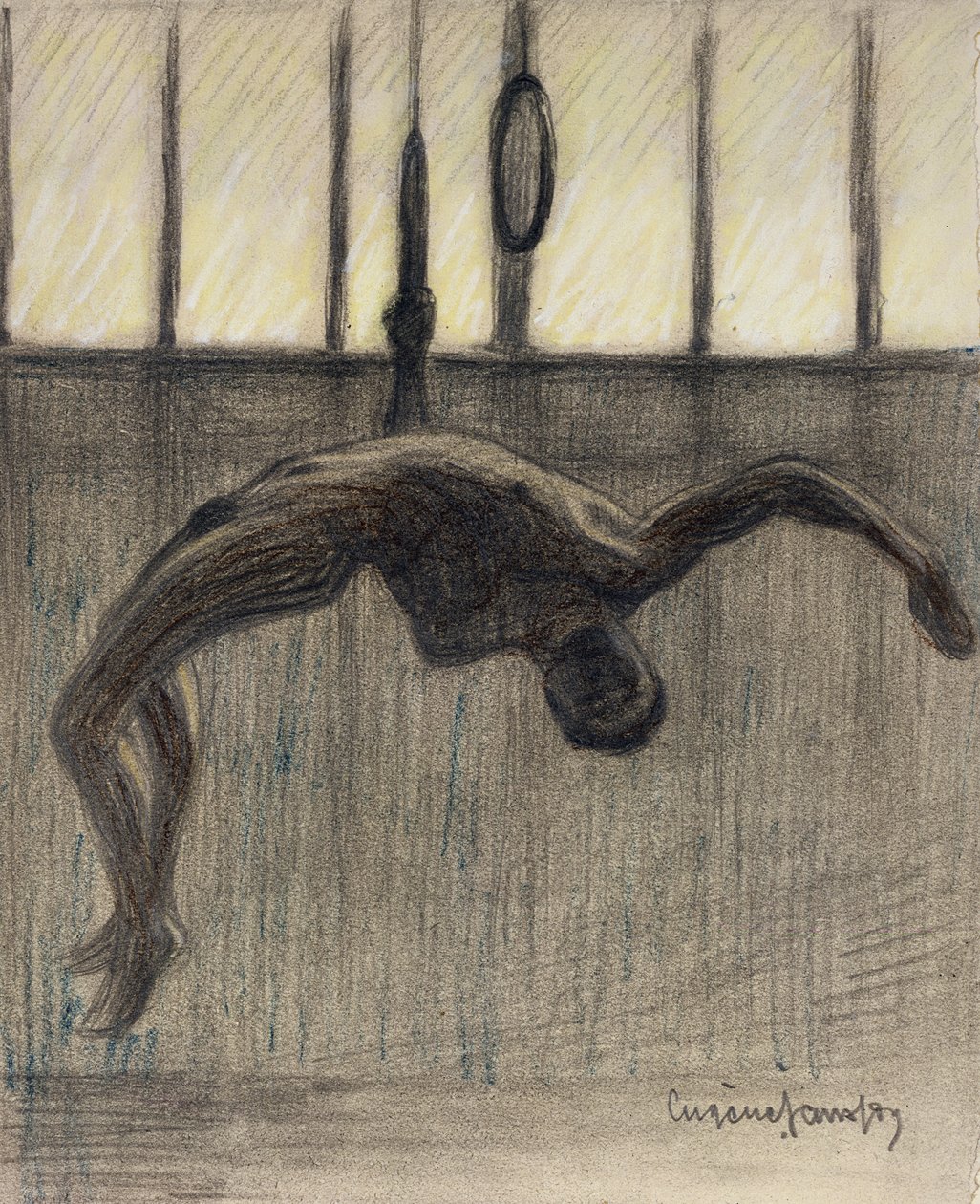 Ring Gymnast, 1911 (blyant og farget kritt på papir lagt på forgylt kantkort) av Eugène Jansson