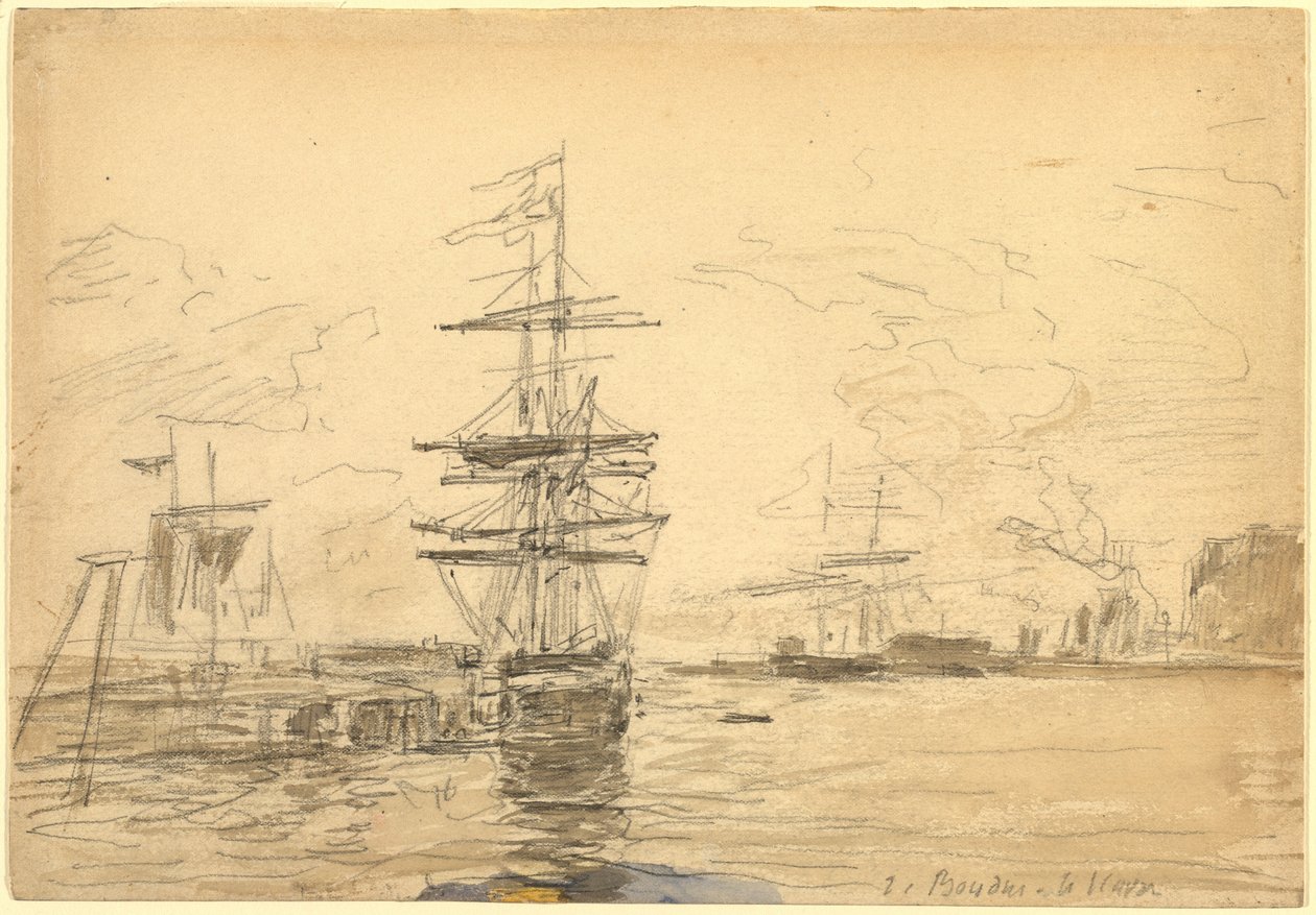 Skip i havnen av Eugène Boudin