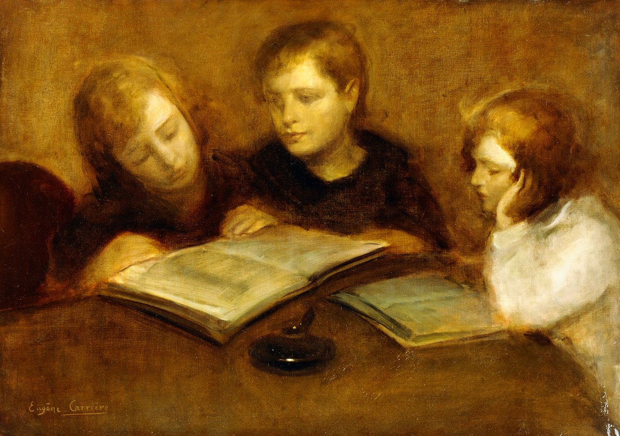Jenter leser, av Eugène Carrière