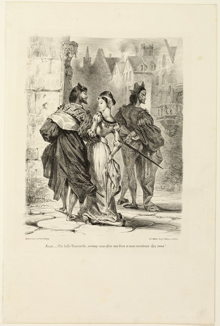 Faust prøver å forføre Marguerite, fra Faust av Eugène Delacroix