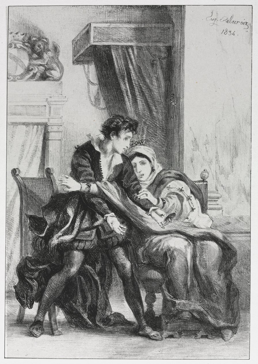 Hamlet: Hamlet og dronningen av Eugène Delacroix