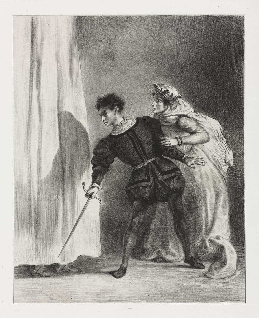 Hamlet: Mordet på Polonius av Eugène Delacroix