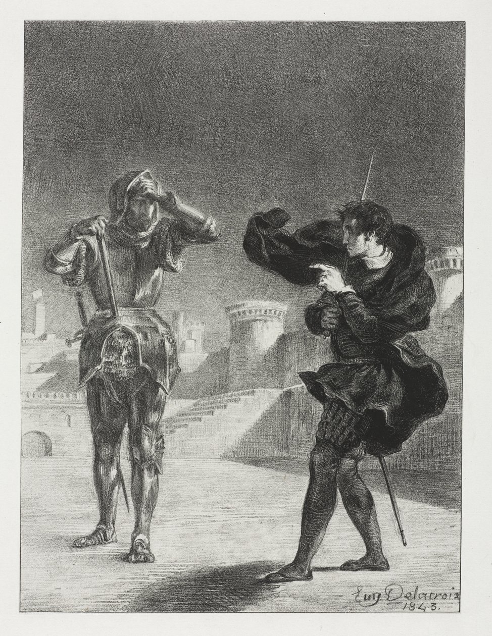 Hamlet: Fantomet på terrassen av Eugène Delacroix