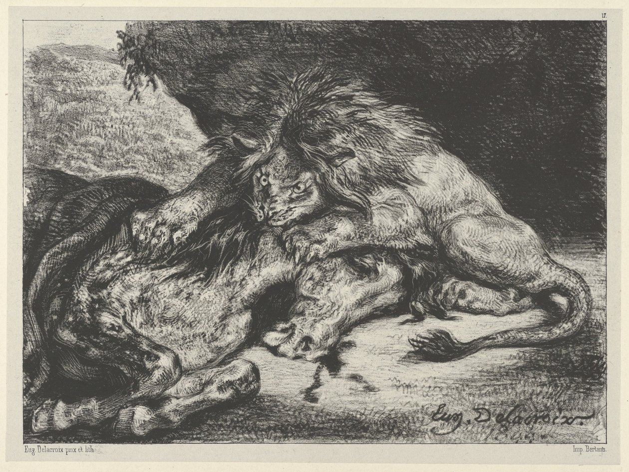 Løve fortærer en hest, 1844., 1844. av Eugène Delacroix