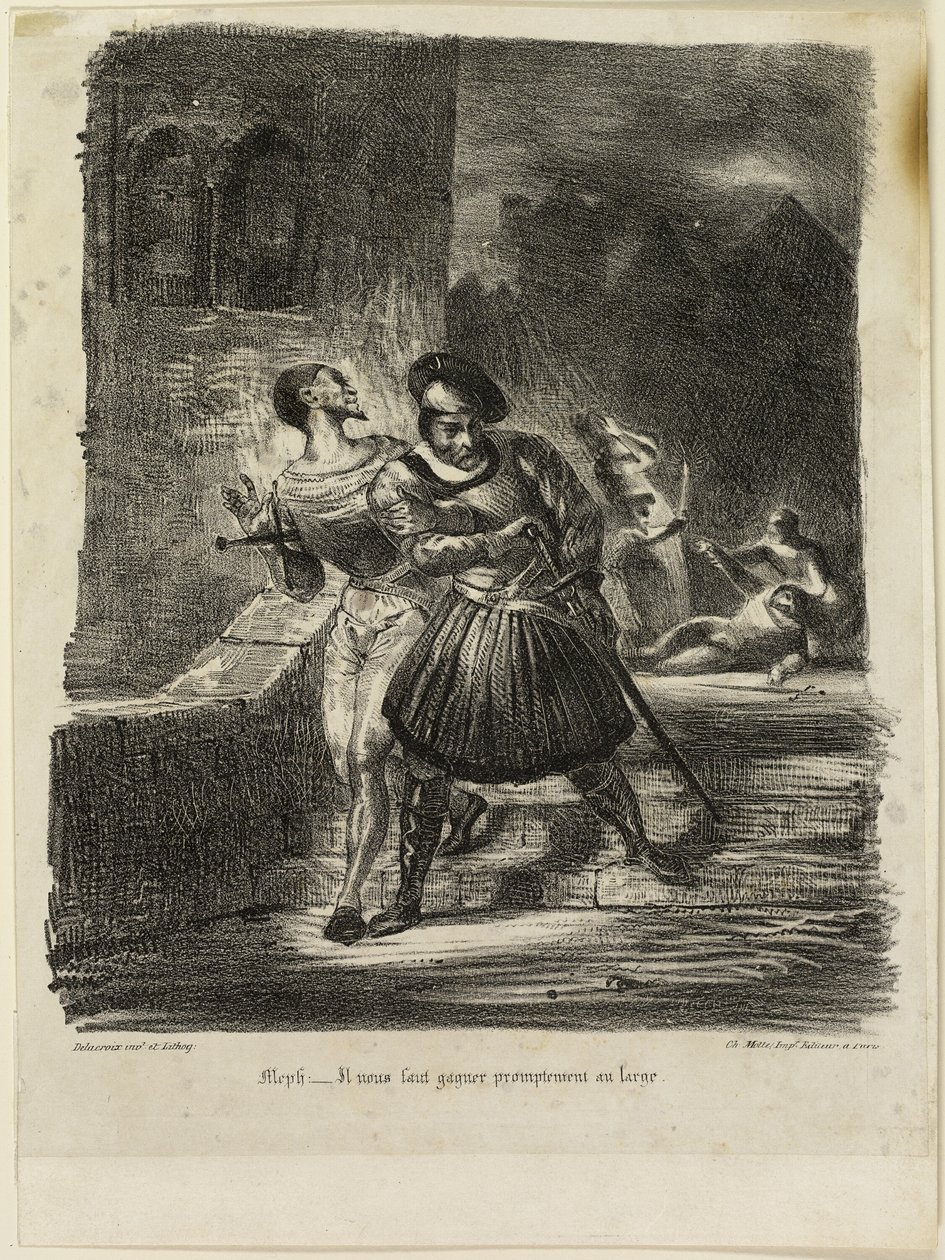 Mephistopheles og Faust på flukt etter duellen av Eugène Delacroix