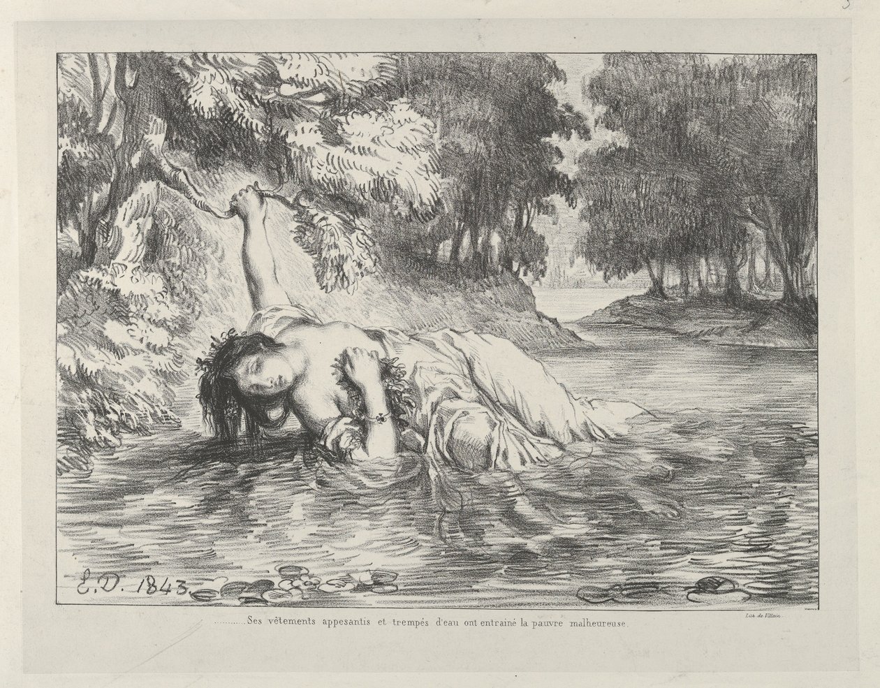 Ophelias død, 1843., 1843. av Eugène Delacroix