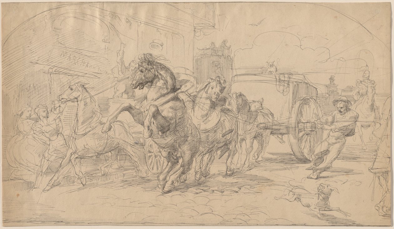 The Runaway Carriage, 1830-tallet. av Eugène Delacroix