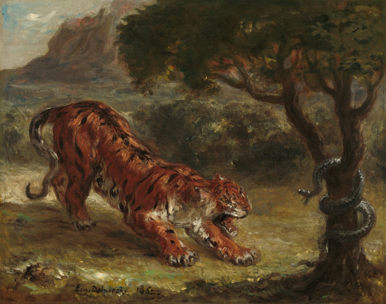 Tiger og slange av Eugène Delacroix