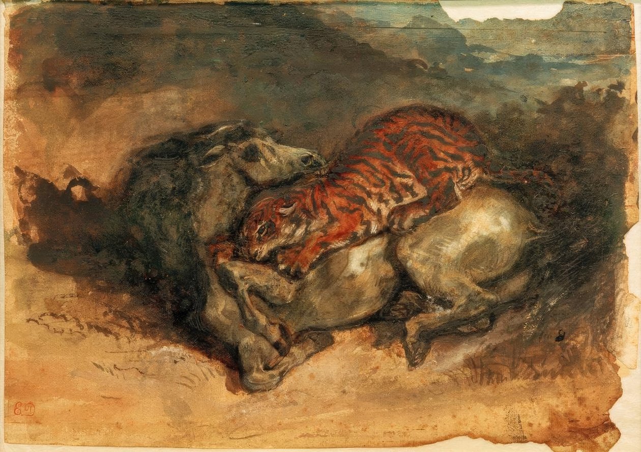 Tiger angriper en hest av Ferdinand Victor Eugene Delacroix