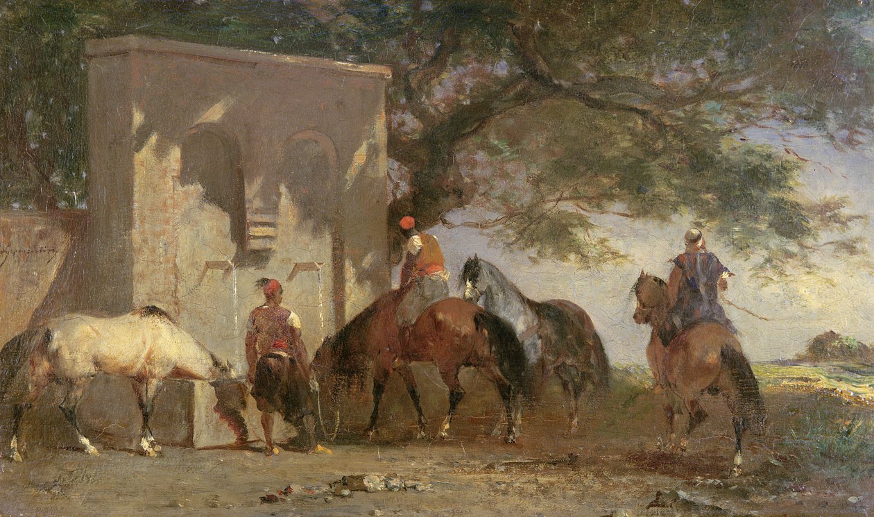 Arabere som vanner hestene sine, ca. 1865-75 av Eugène Fromentin