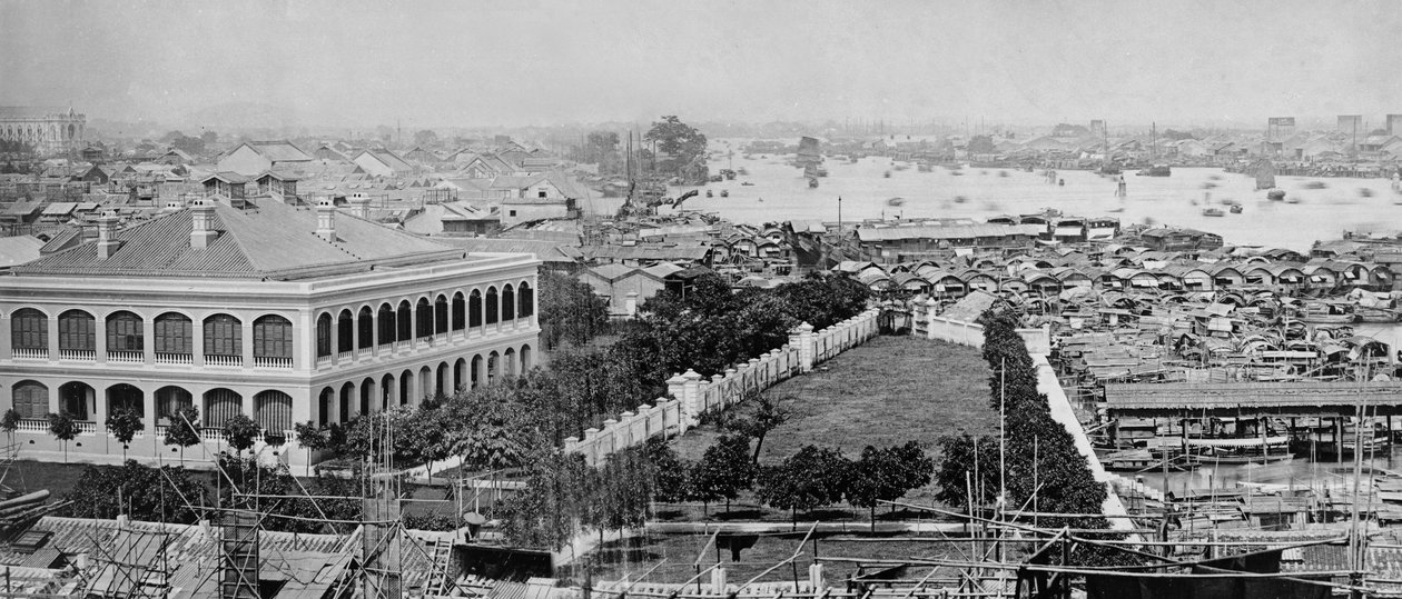American Concession Grounds og Pearl River, Canton, ca. 1880-tallet av European Photographer