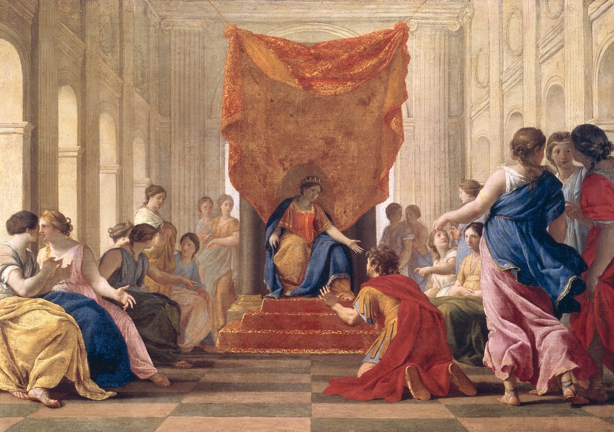 Poliphilus kneler foran dronning Eleuterylida, ca. 1643-44 av Eustache Le Sueur