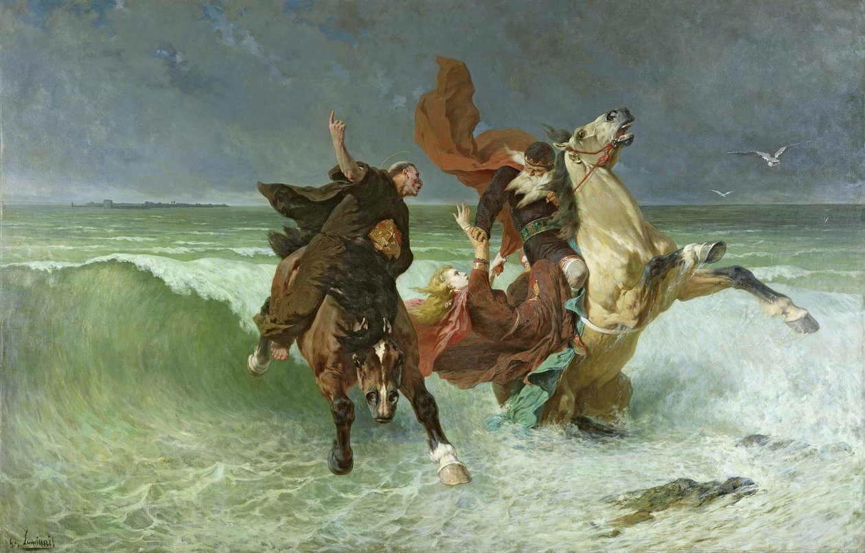 The Flight of Gradlon Mawr (330-434 AD) ca.1884 av Evariste Vital Luminais