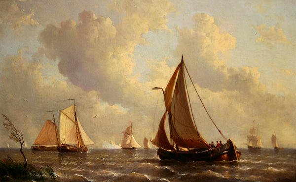 Boats Leaving Harbor (olje på lerret) av Everhardus Koster