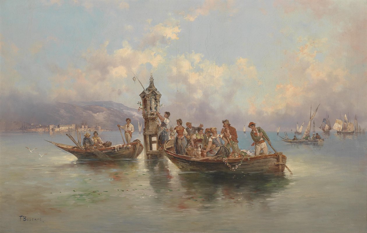Festlig selskap i fiskebåter. av F. Boscari