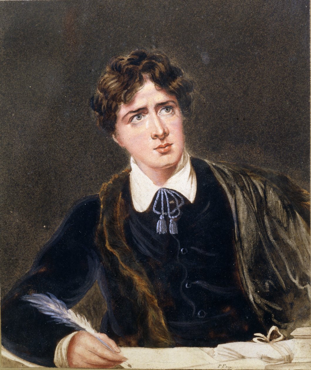 Portrait of a Man Writing, muligens Oscar Wilde (1854-1900), ca. 1880 av F. Fry