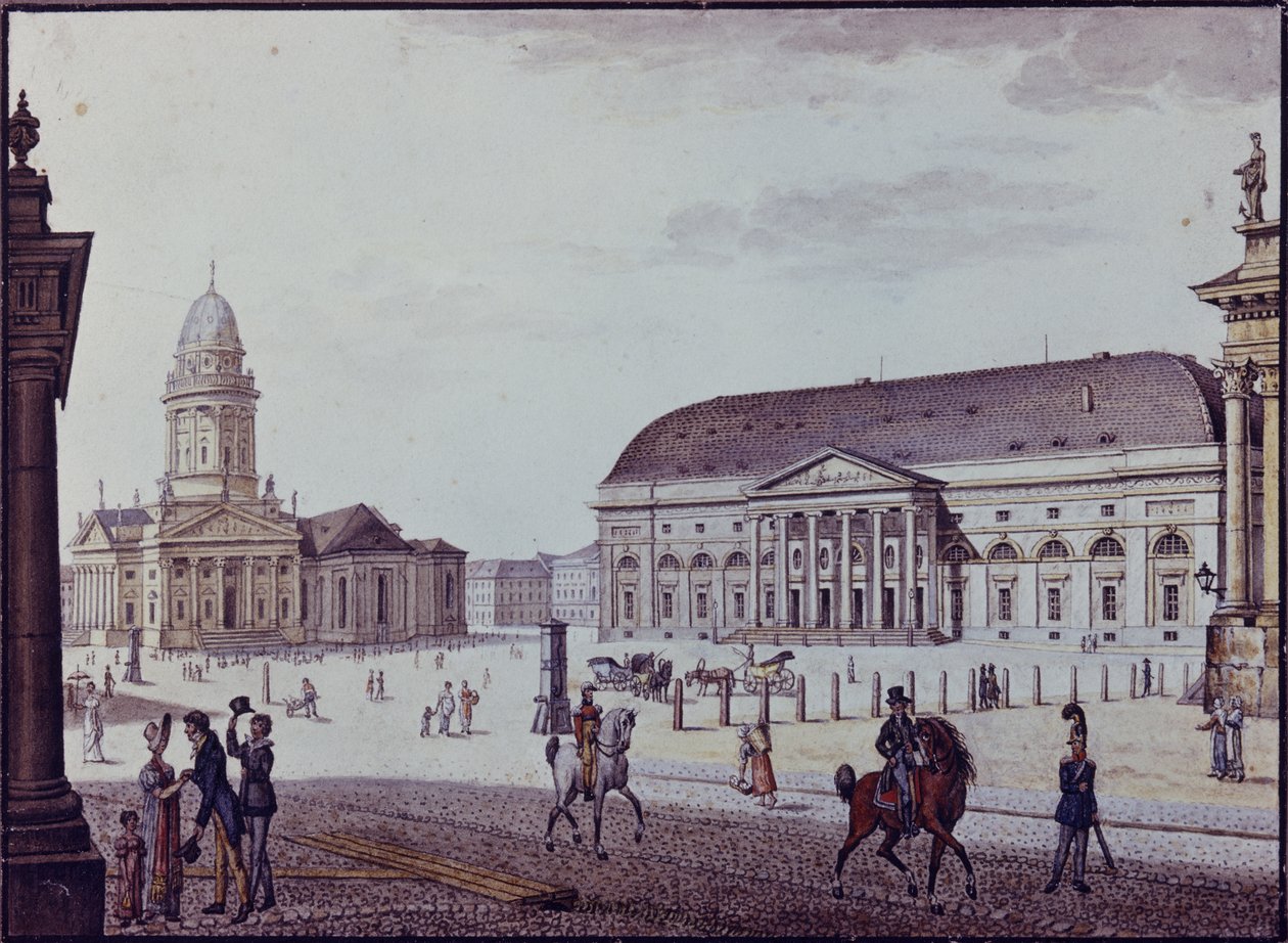 Gerndarmenmarkt (penn og blekk og wc på papir) av F.A. Calau