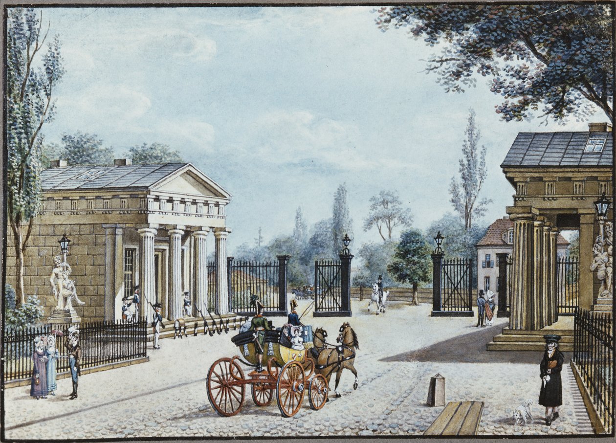 Leipzig-porten, Berlin (penn og blekk og wc på papir) av F.A. Calau