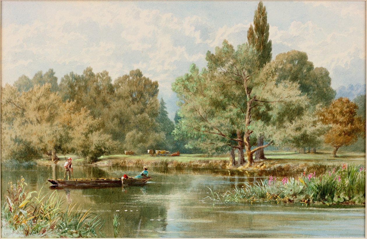River Scene (akvarell på papir) av F.G. Coleridge
