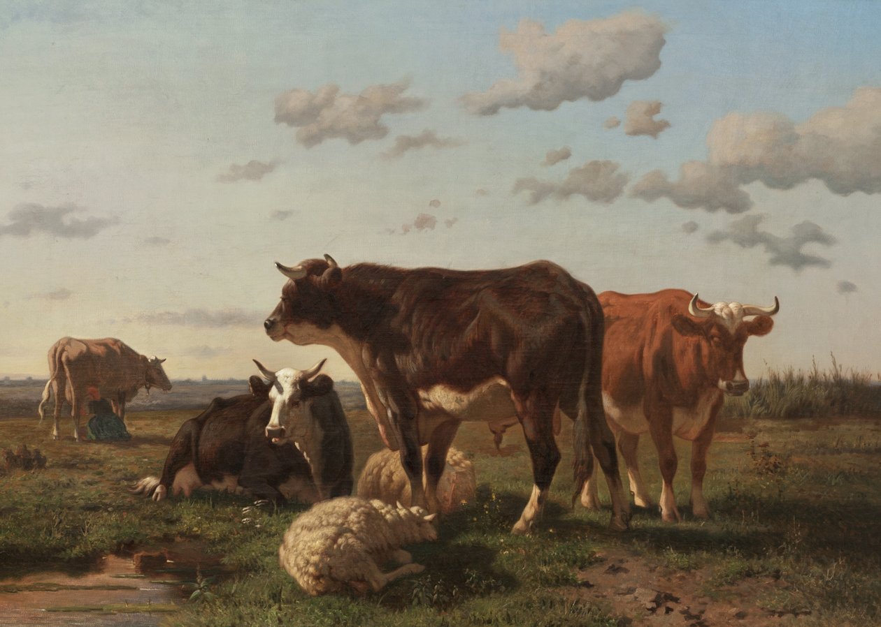 Storfe og sauer i et landskap, 1850 av F. Jurnet