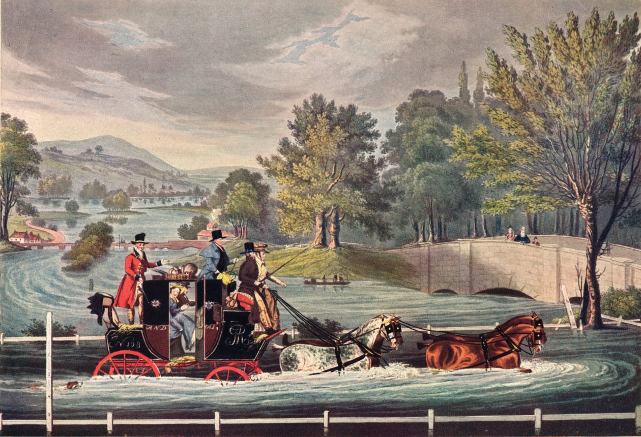 Mail Coach in a Flood, c1827, 1904 av F Rosenbourg