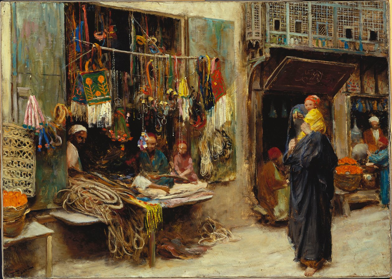 A Street Bazaar (olje på lerret) av Fabio Fabbi