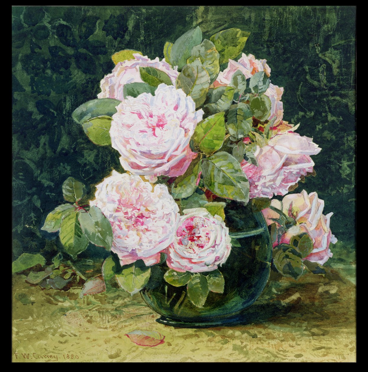 Roses in a Green Bowl, 1880 (wc på papir) av Fanny W. Currey