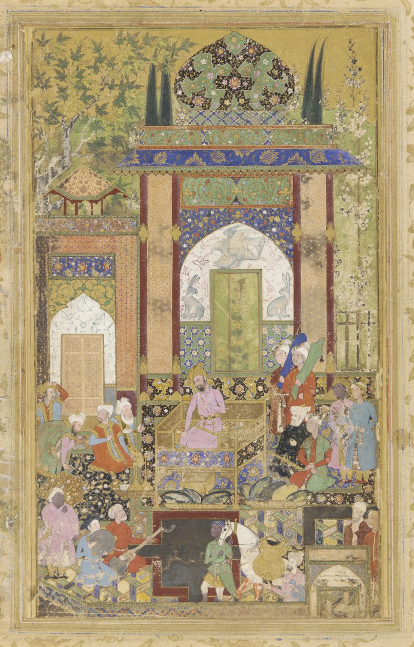 Babur mottar en hoffmann, 1580-85 av Farrukh Beg